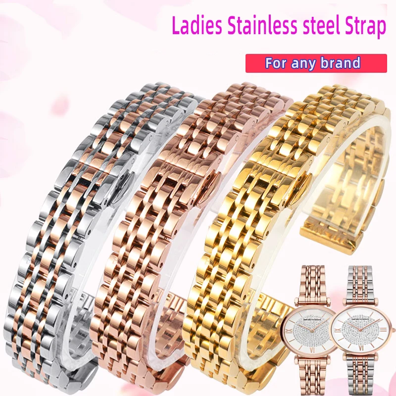 12mm 14mm 16mm 18 watchband For DW Fossil Tissot Swarovski watchband Watch Chain Stainless steel strap silver Rose gold Bracelet