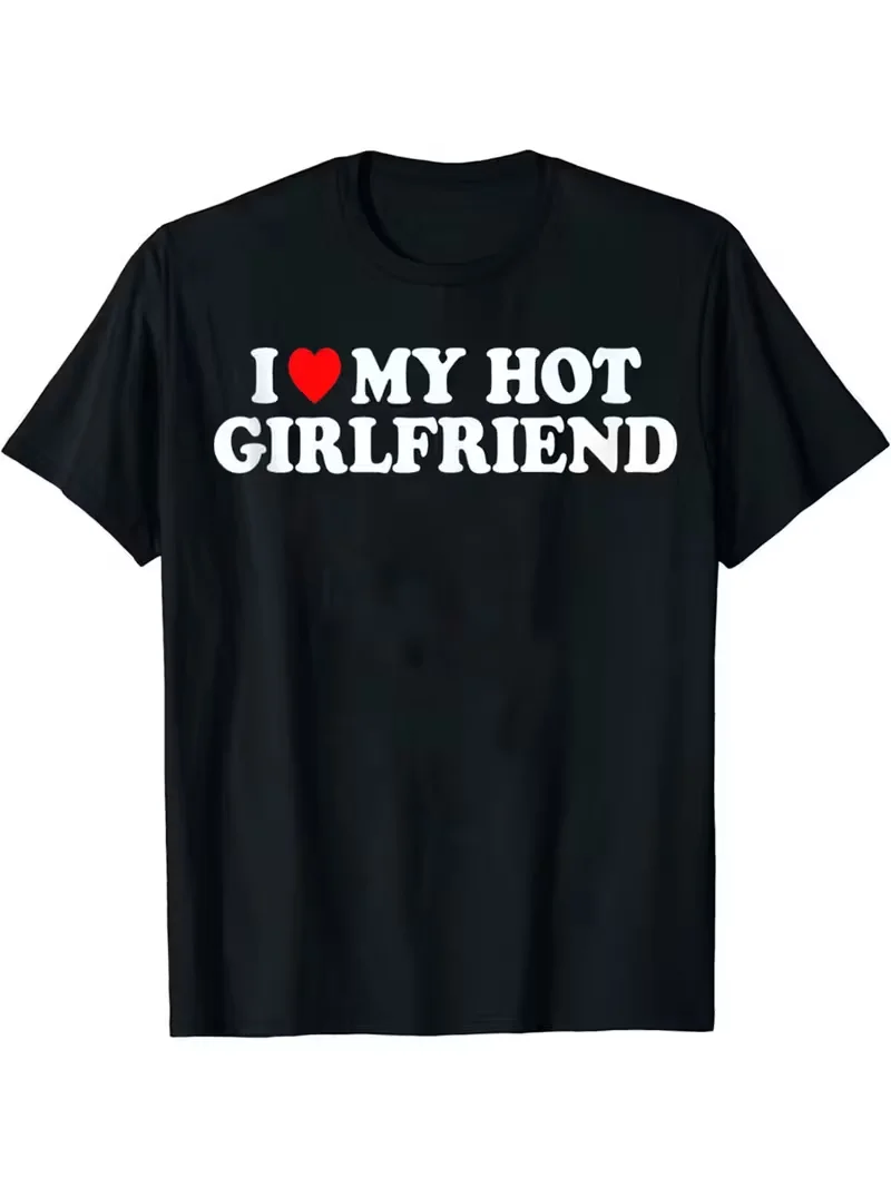 I Love My Girlfriend Neutral Graphic Tee Couple Relationship Matching Style Casual Loose Travel Daily Fashion Streetwear