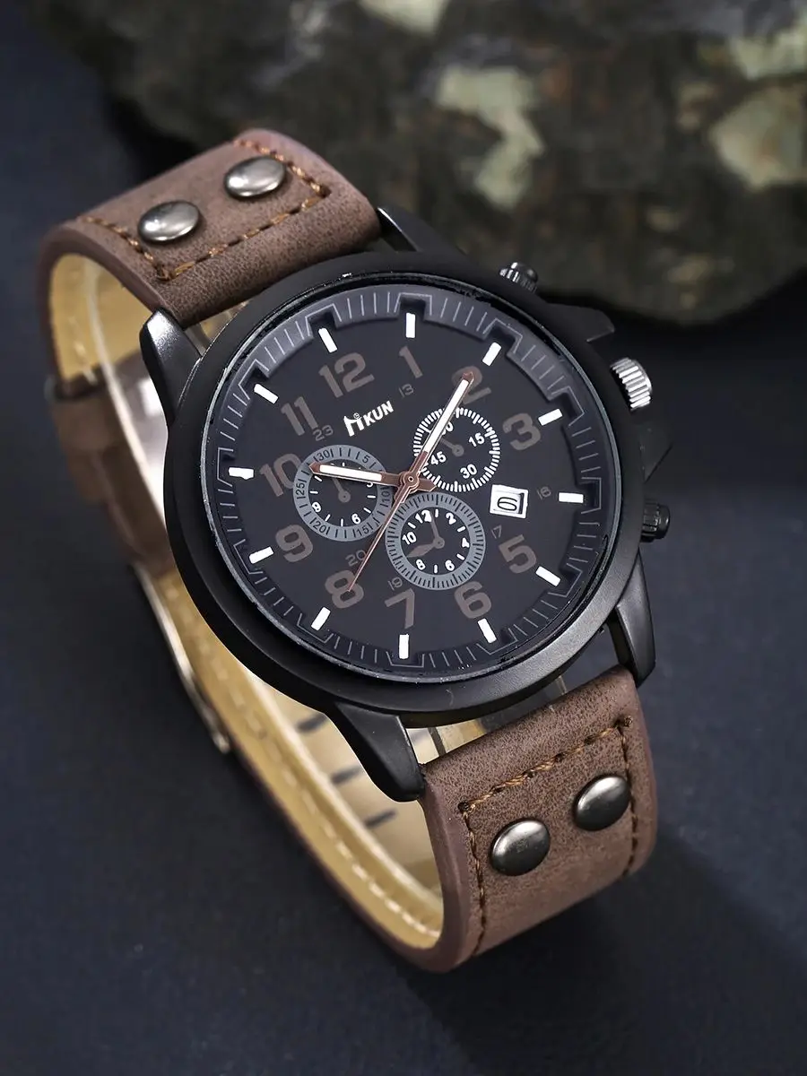 2pcs Men's Vintage Denim Fashion Trend Watch Portable Wallet Card Case