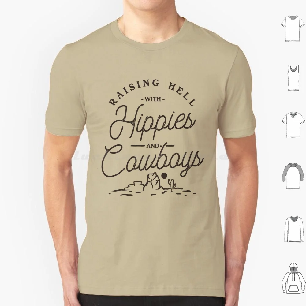

Hippies And Cowboys-Raising Hell With The Hippies And The Cowboys | Beige Tan T Shirt Big Size 100% Cotton Hippies And Cowboys