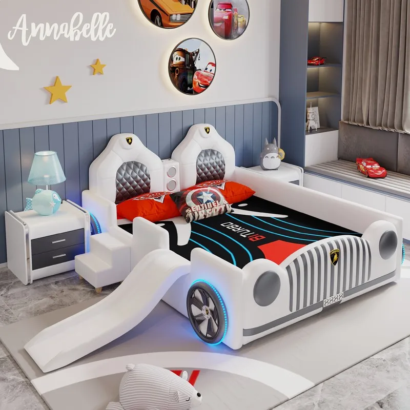 Children's bed boy car bed with slide cartoon bed sports car bed