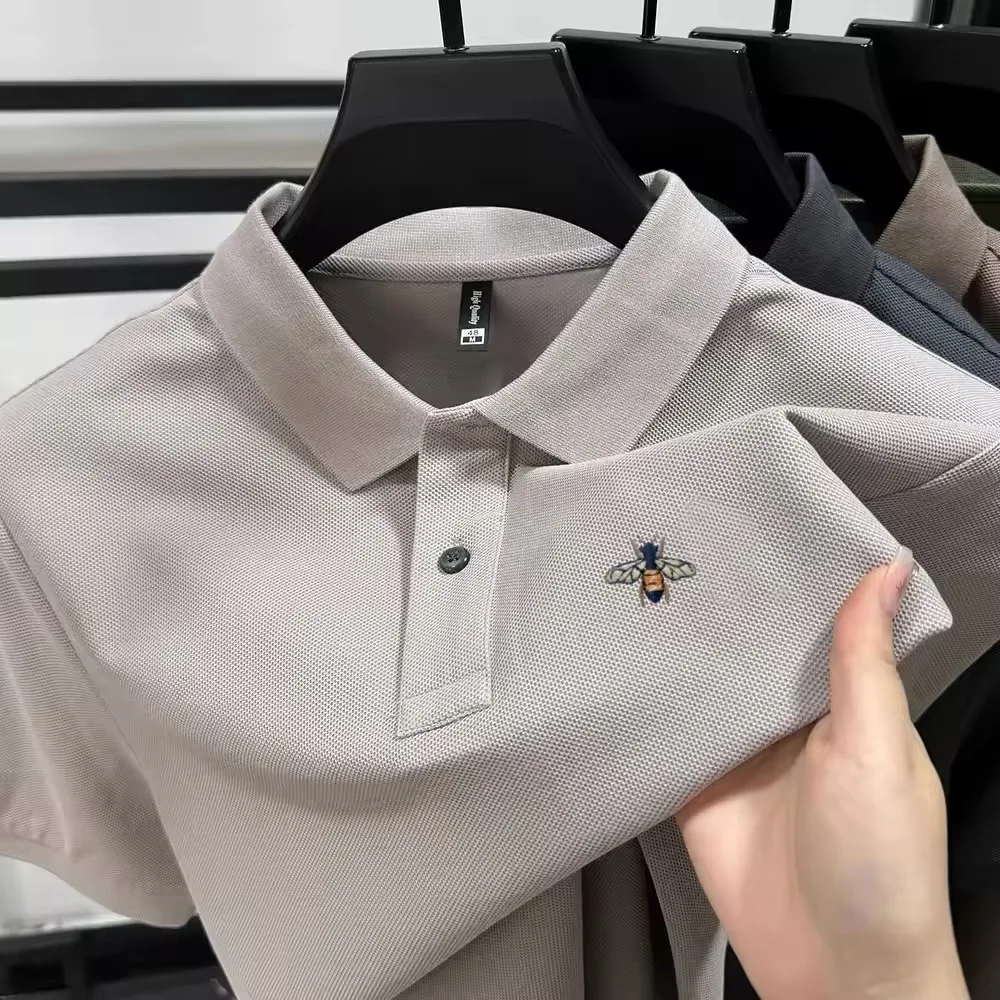 

Premium pure cotton short sleeve polo shirt men's summer luxury brand bee embroidery casual comfort breathable fashion T-shirt