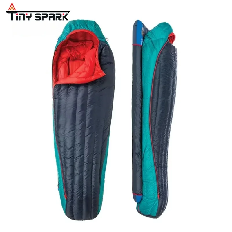 Fluffy Mummy Type Waterproof Ultra Light Winter Sleeping Bag, High FP Goose Down Sleeping Bag with Sleeping Pad