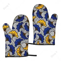 African Mud Cloth Bogolan Floral Design Oven Gloves for Women Men Oven Mitts Set of 2 for Cooking Baking Grilling BBQ One Size