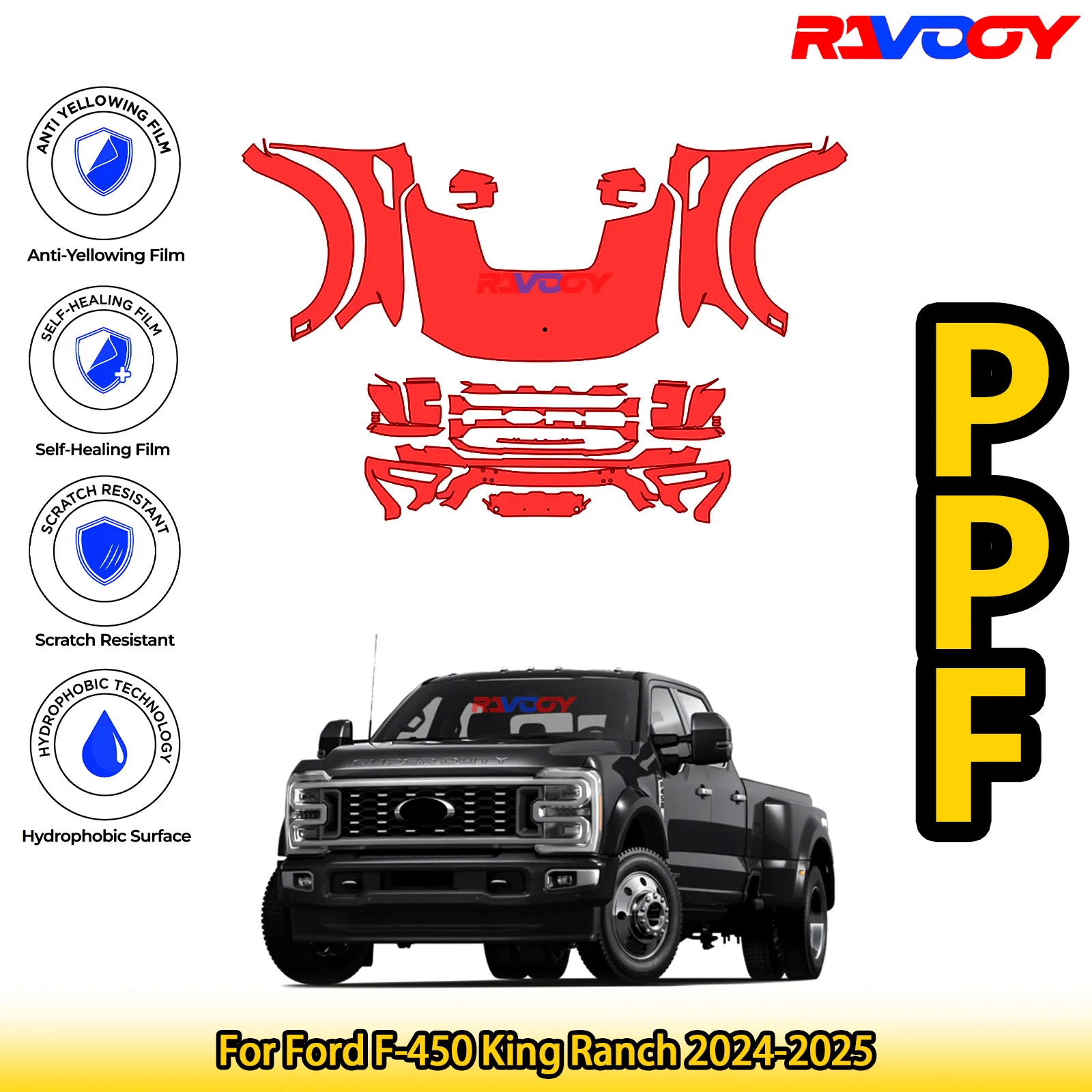 

For Ford F-450 King Ranch 2024-2025 Glossy Matte Black Precut front PPF Kit Paint Protection Film