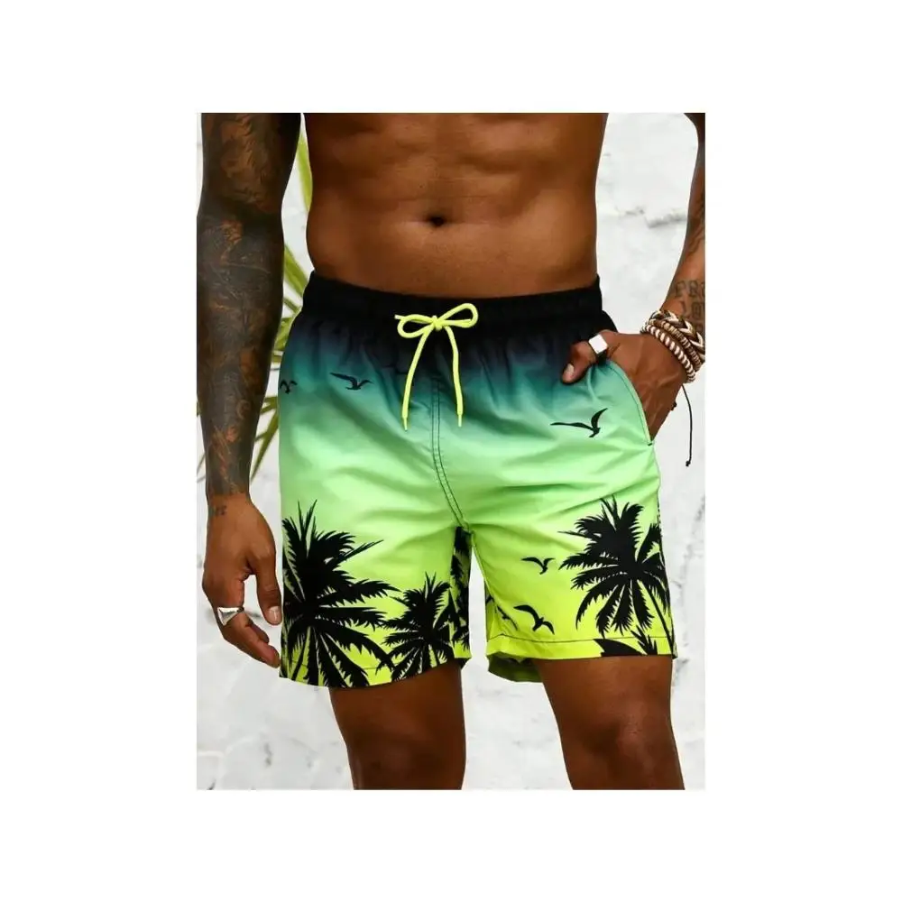 

Palm 3D Print Men's Beach Shorts, Hawaiian Breathable Ice Silk Swim Trunks