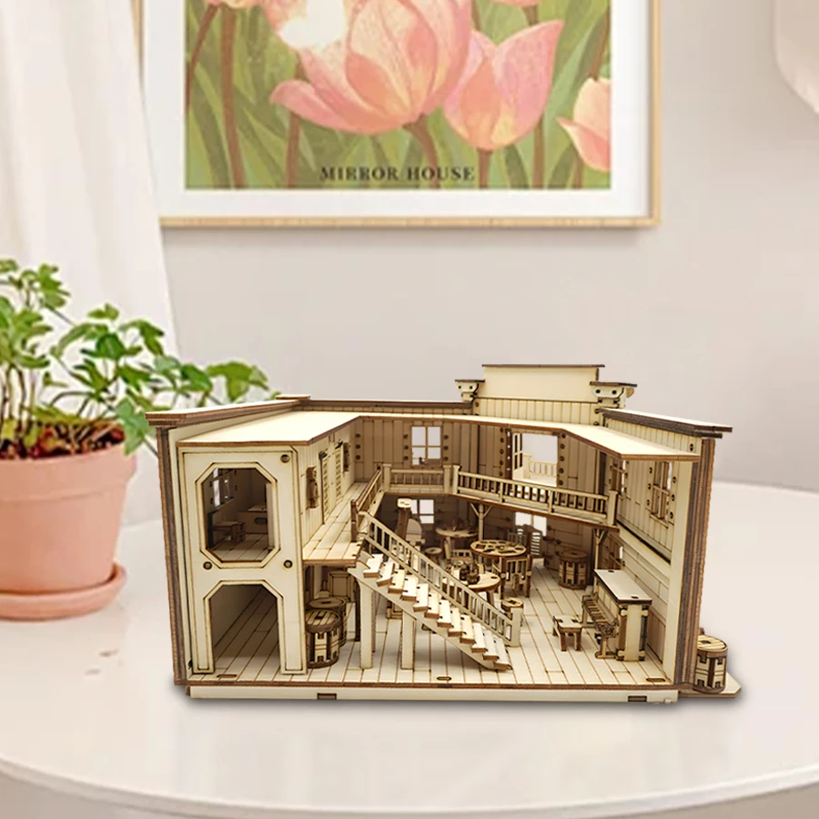 OUZEY Wild West Saloon Puzzles 3D en bois Kits de modèles de noël en bois construire les meilleurs cadeaux pour enfants adultes