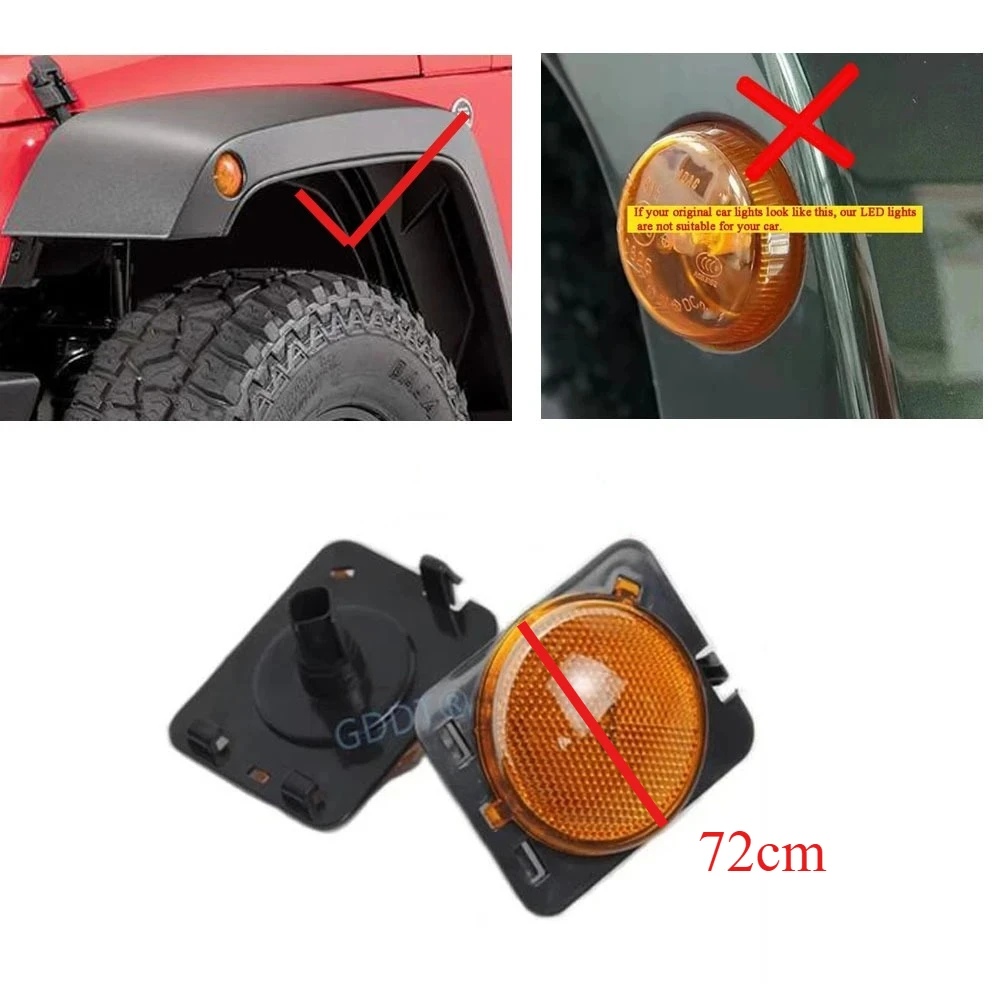 

2 Pieces LED Side Front Fender Lamp Turn Light for Wrangler-JK 2007-2015 Marker Side Lamps Clearance Lights with s
