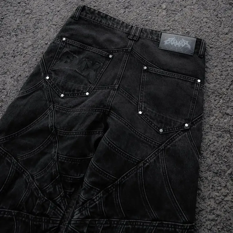 Men's Harajuku Hip-hop Trend Spider Web Patchwork pants2025 Trend Retro Y2k European and American Dark Casual pants