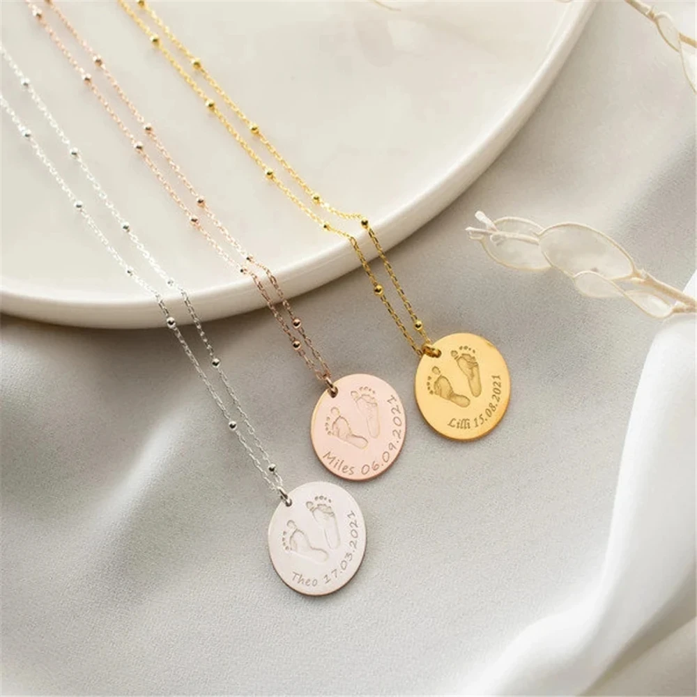 

Персонализированное ожерелье с гравировкой для мальчиков и девочек, отпечаток руки, имя, дата, ожерелье из нержавеющей стали для новой мамы, подарок, высокое качество