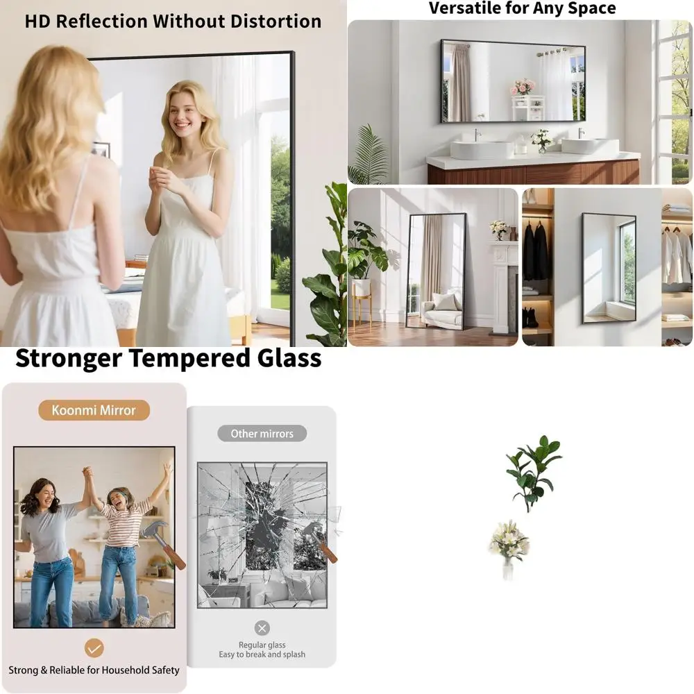 

Shatter-Resistant 24x48 Tempered Glass Bathroom Mirror with Modern Matte Aluminum Frame, Distortion-Free, Horizontal/Vertical Mo