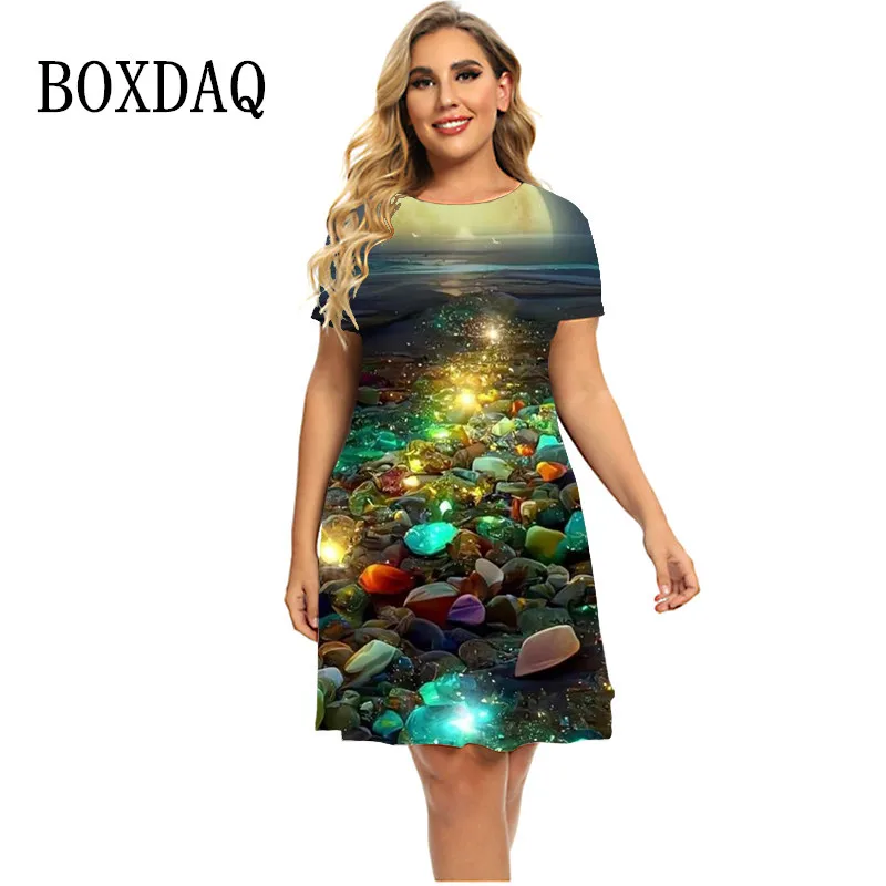 Landscape Stone 3D Printed Dress Women Scenery Short Sleeve Loose Dress Fashion Summer Beach On Vacation Dress Plus Size 5XL 6XL