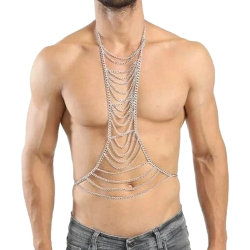 Body Chain Harnas voor Mannen Verstelbaar, Sexy Body Chain Sieraden Punk Borstketting Riem Clubwear Kostuumaccessoires