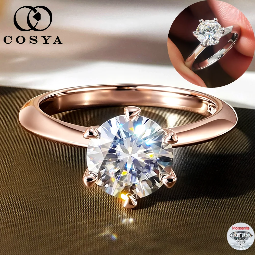 COSYA 1-10CT Real Moissanite Wedding Rings For Women S925 Silver Plated 18K Gold Solitare 6 Prongs Engagement Band Fine Jewelry