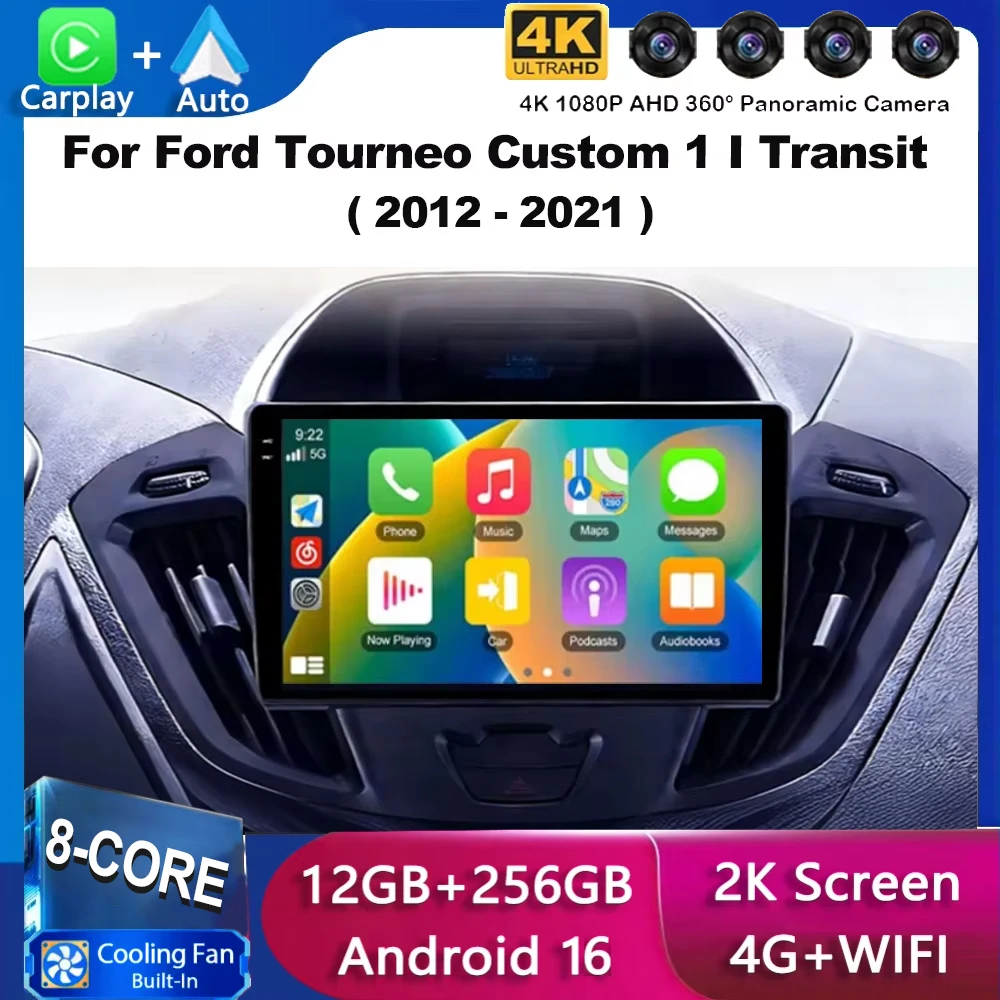 Android 16 For Ford Tourneo Custom 1 I Transit 2012 - 2021 Car Radio Navigation Multimedia GPS Auto Carplay QLED WIFI 4G BT DVD