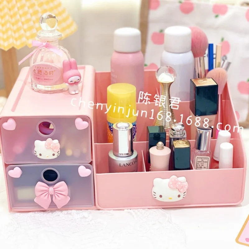 

Sanrios Anime Kawaii Kuromi My Melody Hellokittys Cute Girl Heart Bedroom Desktop Drawer Cosmetic Multi Grid Storage Box Gifts