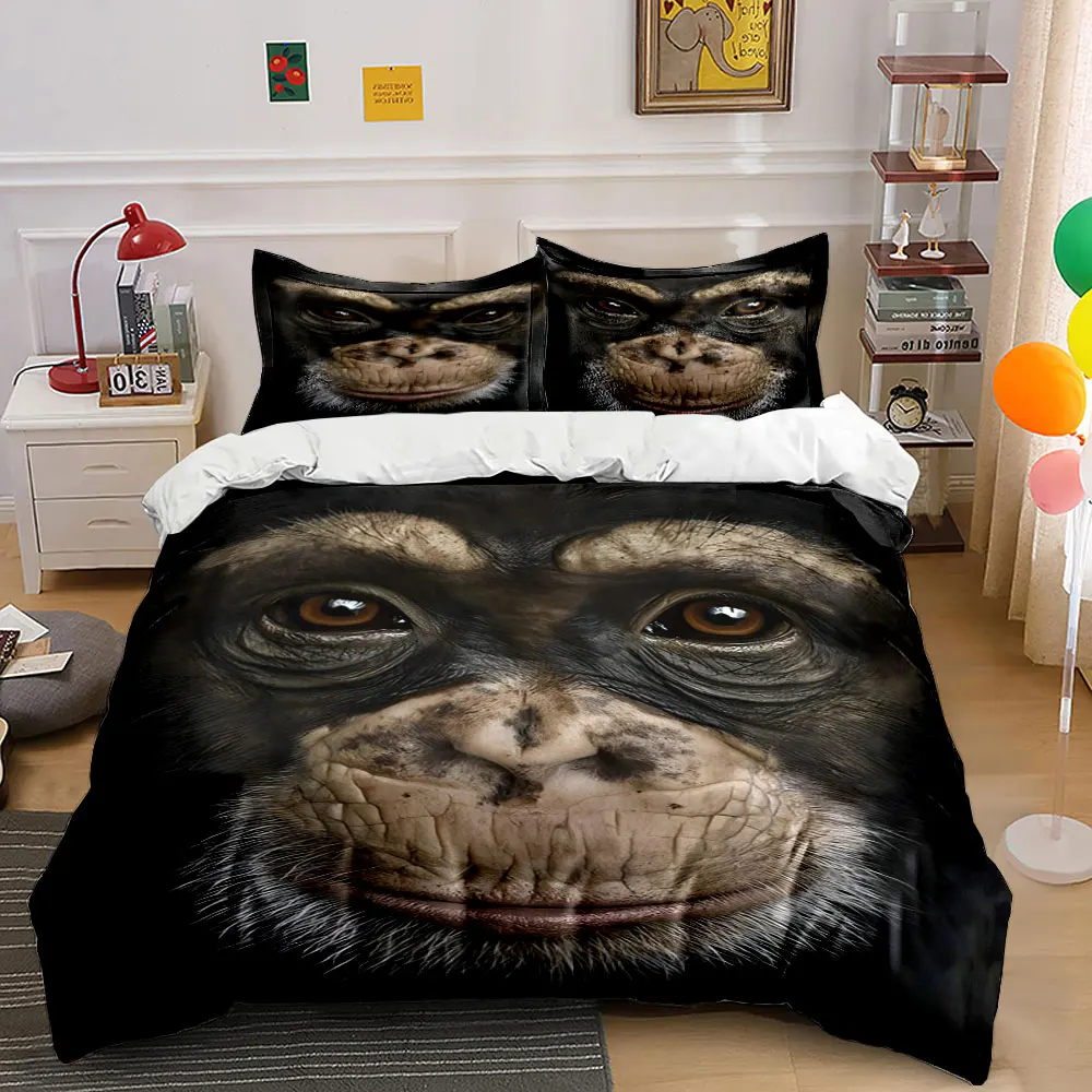 Close-up of chimpanzee face on black background Duvet Cover Set with 3D Printing Design Soft Polyester Bedding Set Luxury gifts
