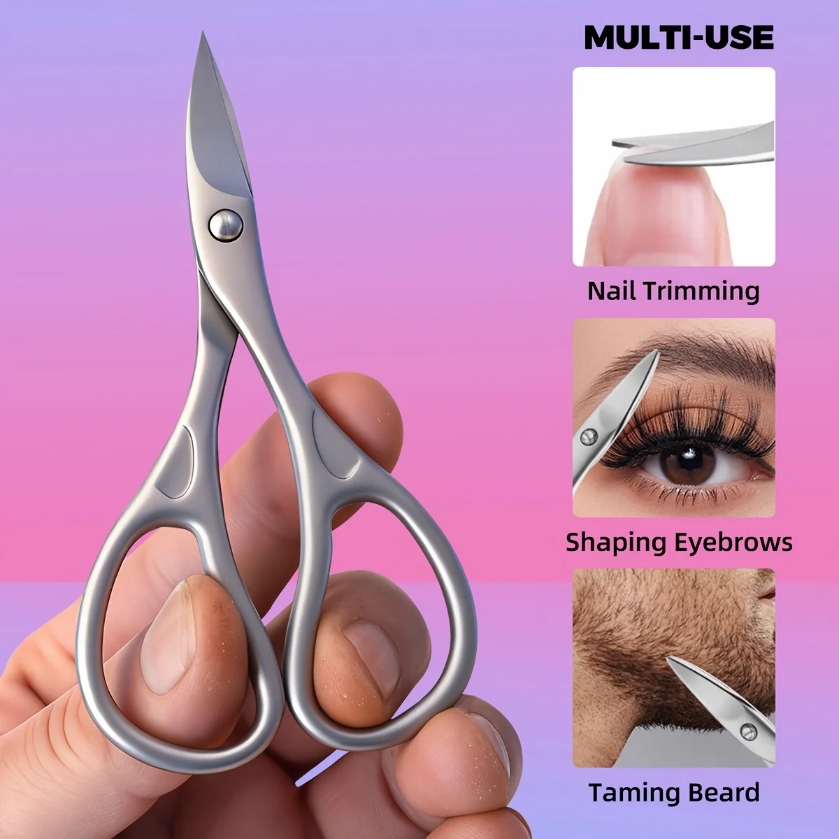 Tesoura Profissional para Unhas, Sobrancelhas e Cílios, Multiuso com Lâmina Curva para Manicure e Pedicure, Cortador de Unhas das Mãos e dos Pés