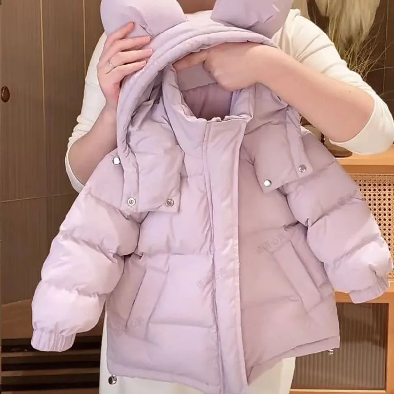 

Girls' Down Jacket Winter New Thickened Cotton Coat Children's Stylish Hooded Medium Long Coat 2 4 6 8 10Y