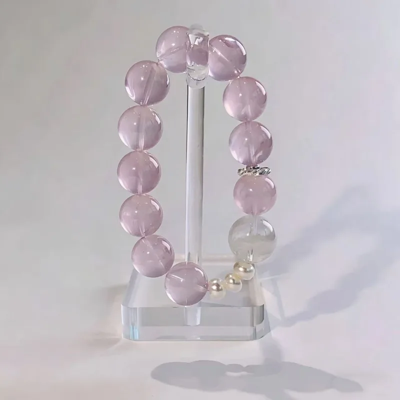 

Minar Sweet 13-14mmClear Pink Color Natural Stone Crystal Genuine Freshwater Pearl Elastic Strand Bracelets for Women Wholesale
