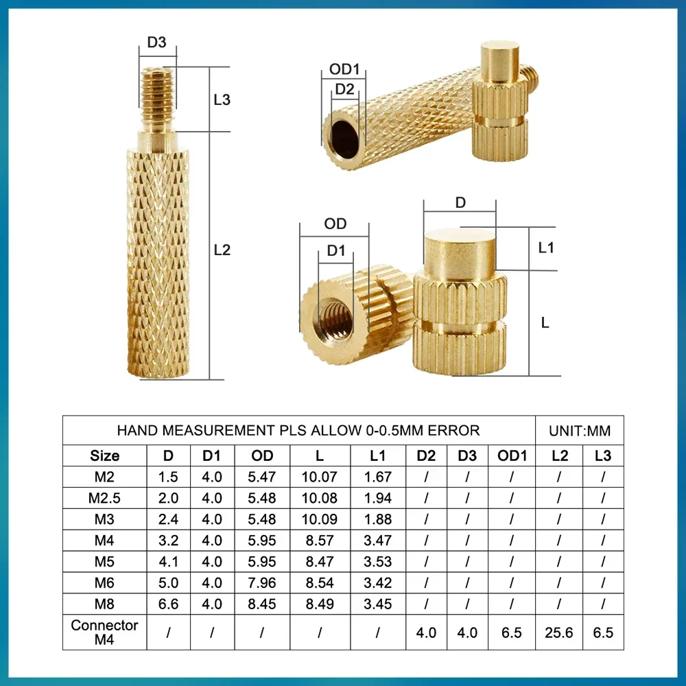 3d Printer Brass Insert Nut Heating Tool Soldering Iron Tip Connector M2 M2.5 M3 M4 M5 M6 M8 Hot Melt Copper Solder Tips Inserts