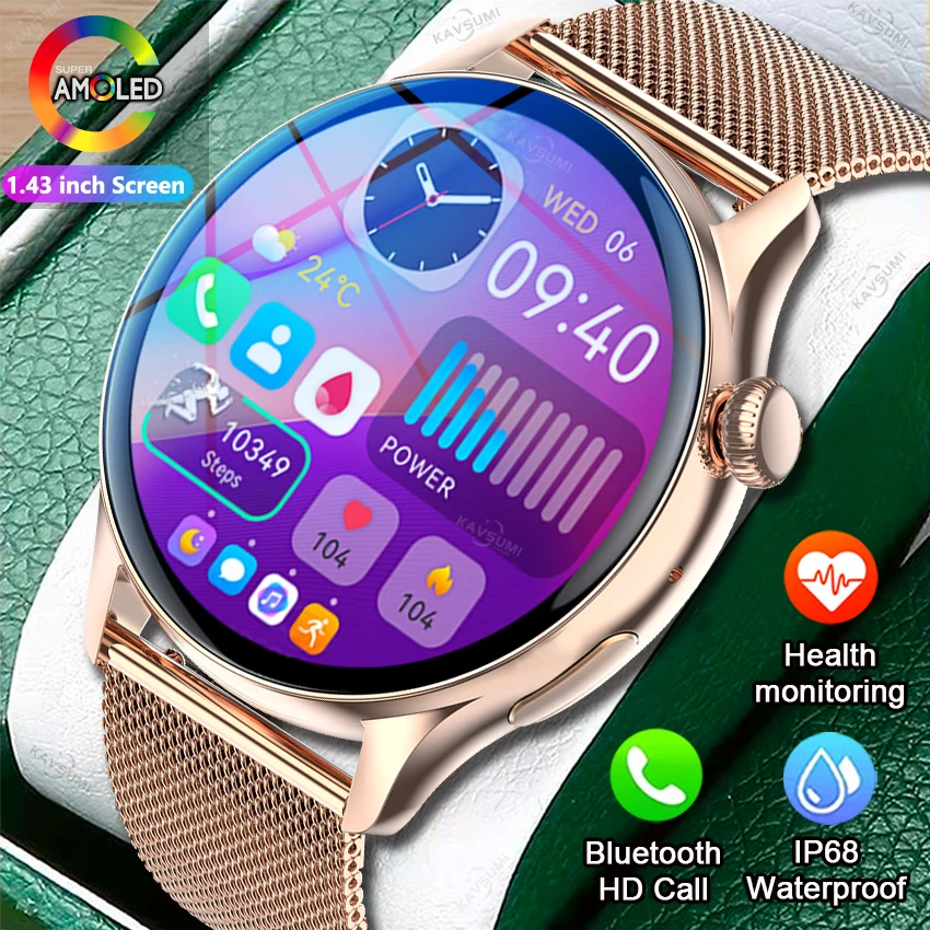 2023 Smart Watch  Women Man AMOLED Screen Always Display Time Bluetooth Call IP68 Waterproof Music Heart Rate Sport smartwatch