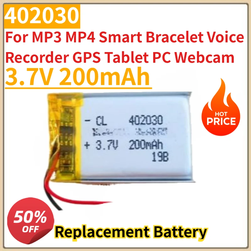 

High Quality New 402030 3.7V 200mAh Replacement Battery for MP3 MP4 Smart Bracelet Voice Recorder GPS Tablet PC Webcam