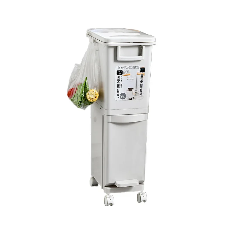 29/32L Wet Dry Separation Garbage Can Pedal 2/3 Layers Trash Can Save Space Kitchen Household Waste Bin With Wheel  ZM223