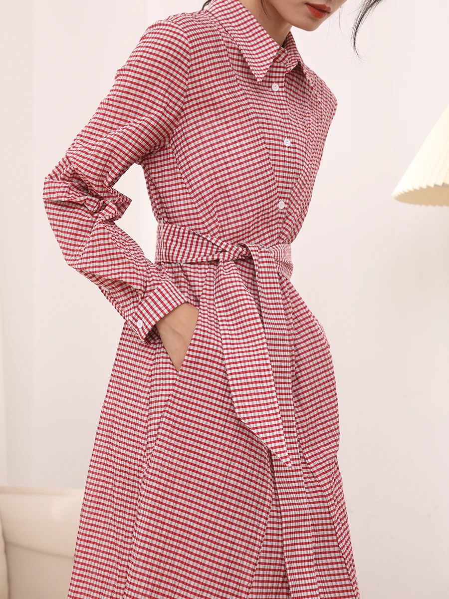 

Оригинальное клетчатое платье для женщин, весна-осень 2023, новое, в стиле ретро, с завышенной талией, приталенное, с длинными рукавами, юбка А-силуэта с высокой талией