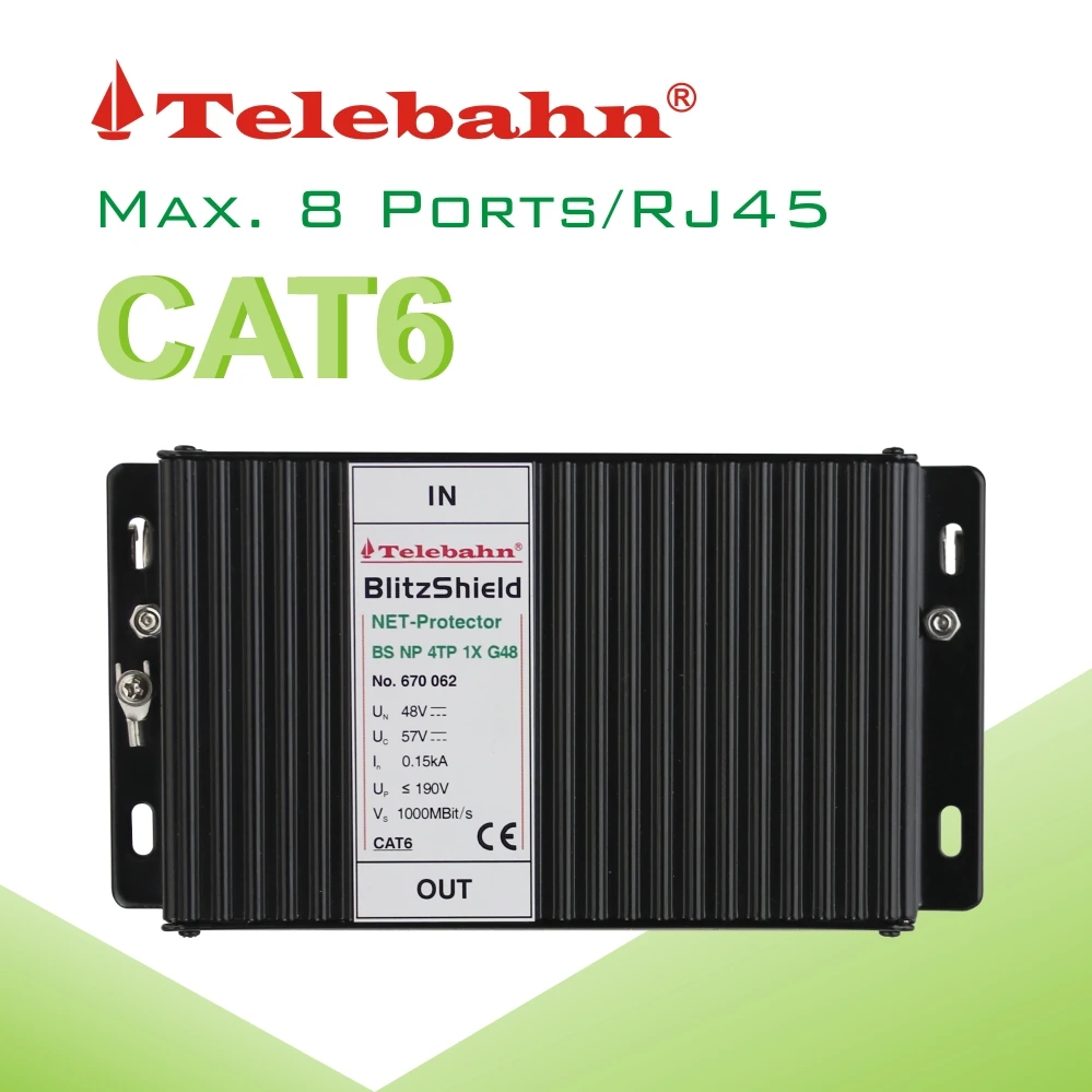 8 Ports 48V 1000Mbps RJ45 POE SPD Ethernet Surge Protective Device