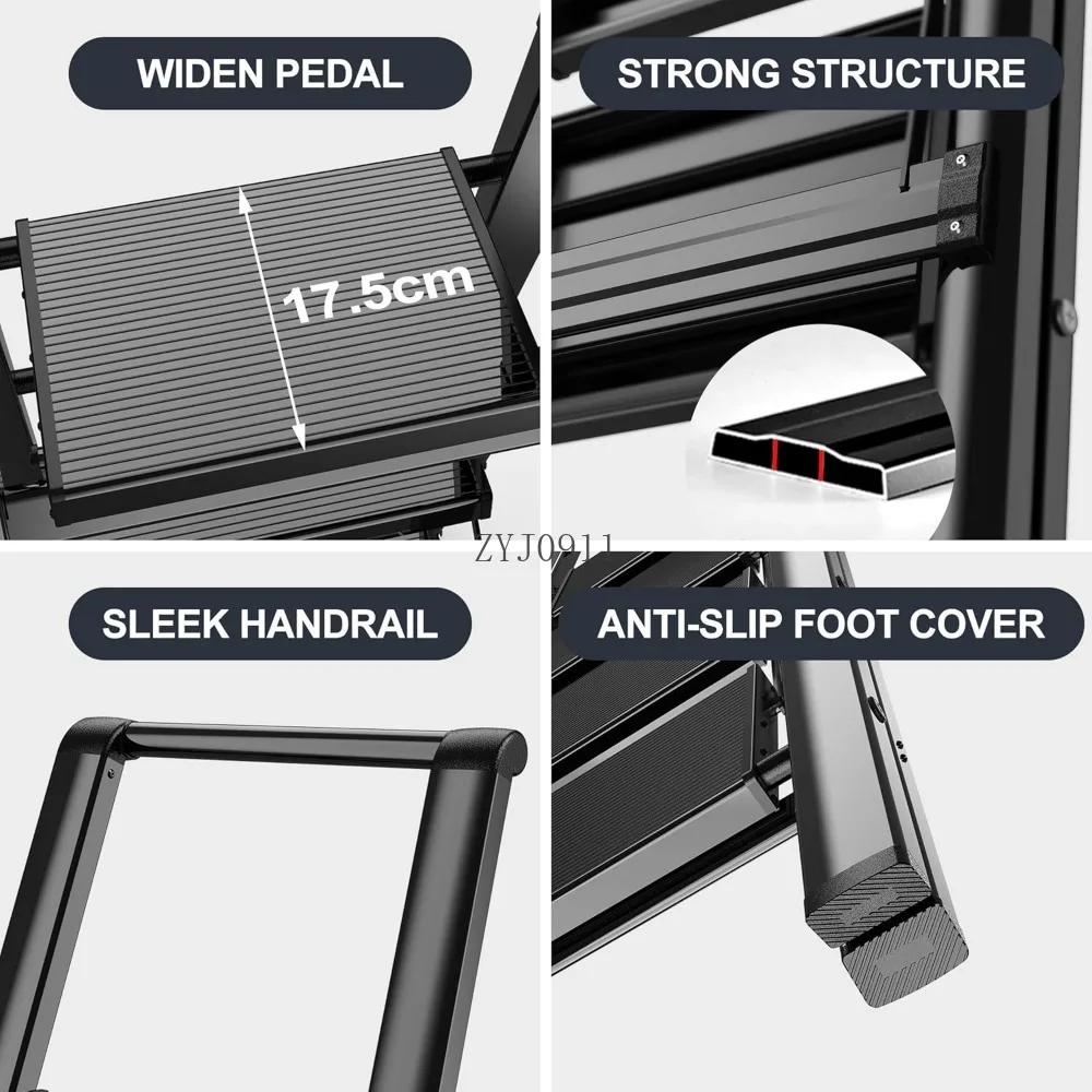 :GameGem Scaletta in alluminio leggera a 4 gradini Sgabello pieghevole con pedali antiscivolo e ampio per la casa e la cucina