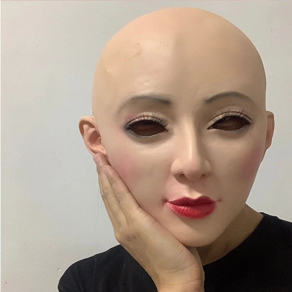 Realistic silicone Head Cover Cosplay Drag Queen Halloween Cross-dressing Mask Male to Female Full Head Mask Cos Masquerade