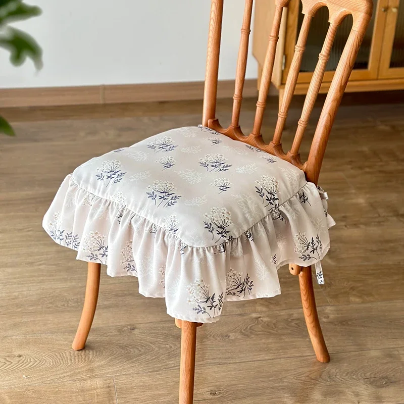 Floral Chair Cushion Korean Pastoral Chair Cover Four Seasons Universal Diningchair Cushion Ruffled Cotton Linen Elegant Cushion