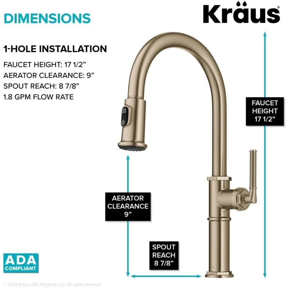 คราอุส อัลลินก๊อกน้ำในครัวแบบดึงลงแบบดึงลงด้วยมือเดียวพร้อมการเคลือบทองขัดเงา KPF4100BG