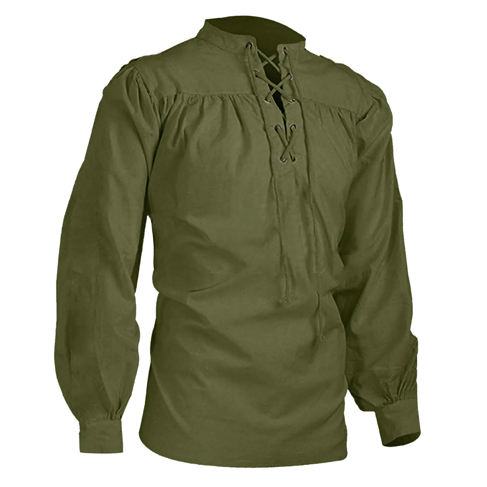 القرون الوسطى القوطية الذكور قميص بلوزة غير رسمية أعلى ضمادة قمصان طويلة الأكمام الرجال بلايز موضة Soild اللون بلوزات Ropa Hombre