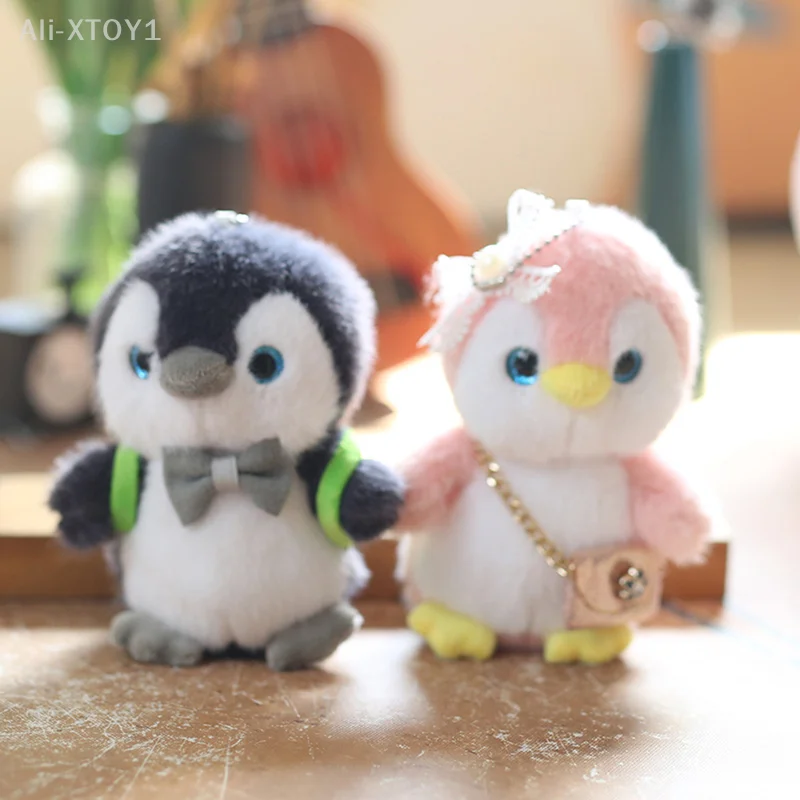 Funny Cute Backpack Bow Penguin Plush Dolls Soft Ragdoll Keychain Pendant Bag Hanging Ornaments Keyrings Stuffed Toys Kids Gifts