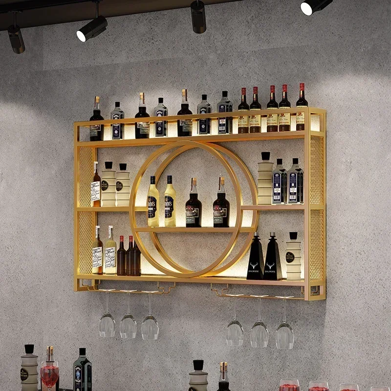 Modern Vertical Commercial Bar Shelf  Gold Hanging Wine Bar Cabinet Metal Beer Restaurant Home Stojak Na Wino Bar Decorations