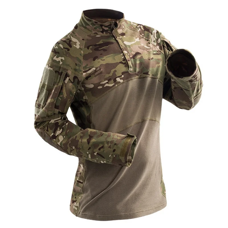 Multicam Camo Tactical Shirt Training T Shirt Long Sleeve Camouflage Quick Dry Men Outdoor Hiking Hunting Combat Shirts