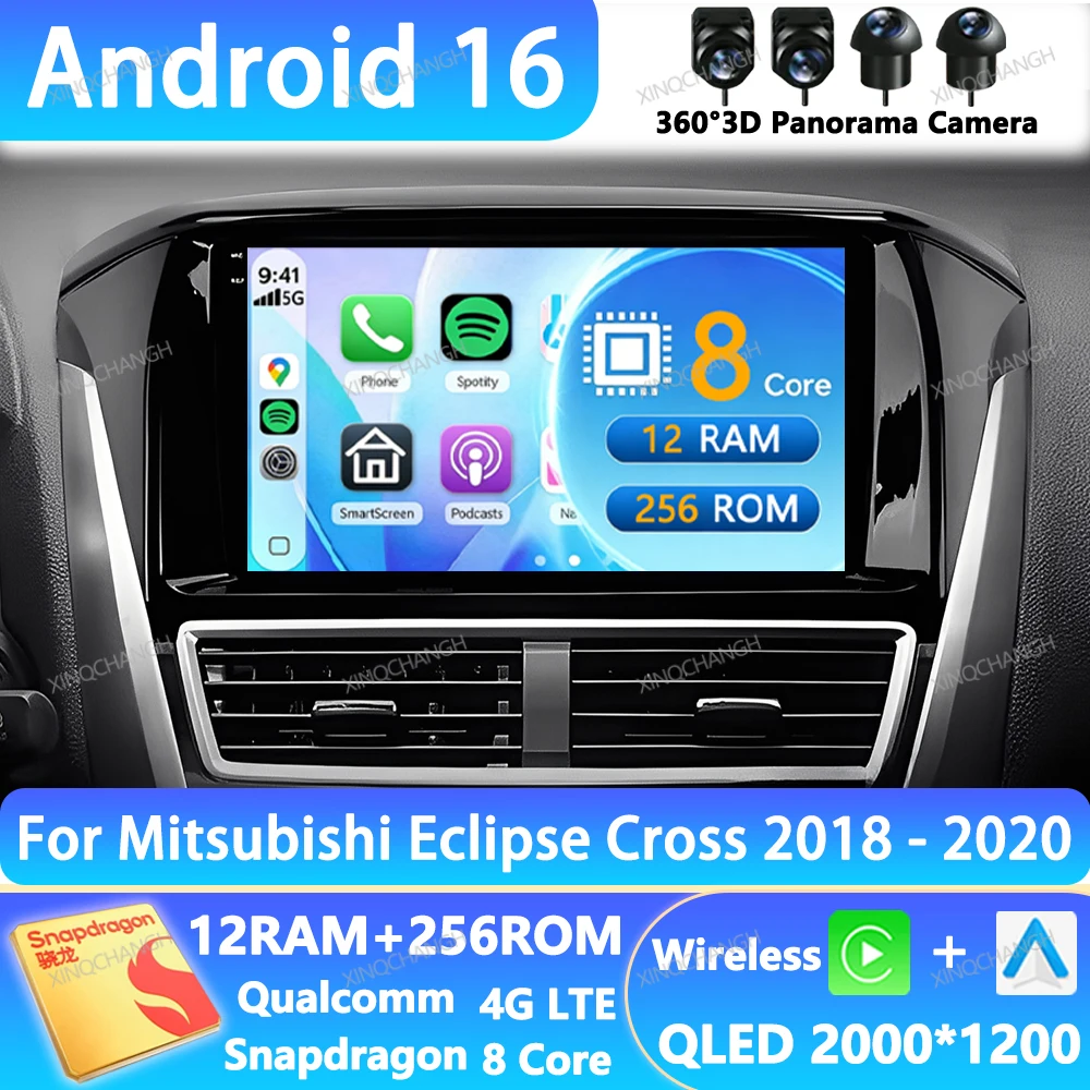 Radio para Auto Android 16 para Mitsubishi Eclipse Cross 2018-2020, Unidad Principal Qualcomm 4G WIFI BT QLED, Navegación GPS 2DIN