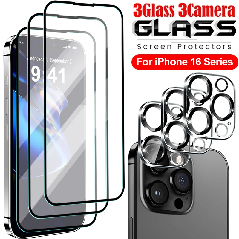 For iPhone 16/16 Plus/16 Pro/16 Pro Max Tempered Glass Screen Protectors HD Clear Camera Lens Protective Films for IPhone16Pro