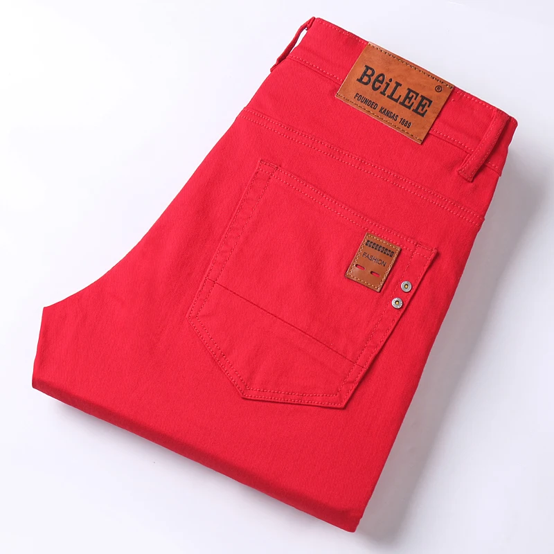 

Мужские повседневные эластичные джинсы, мужские новые однотонные деловые джинсовые брюки высокого качества, эластичные классические брендовые брюки