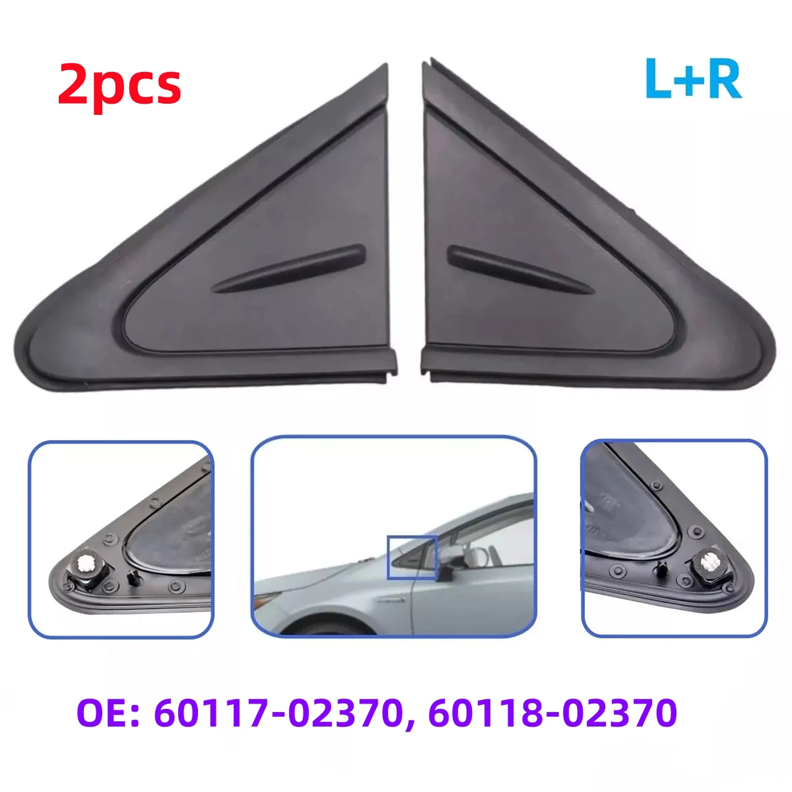 1 Pair Car Front Left & Right Mirror Trim Triangle Cover For Toyota Corolla 2019-2021 60117-02370 60118-02370​ Auto Accessories