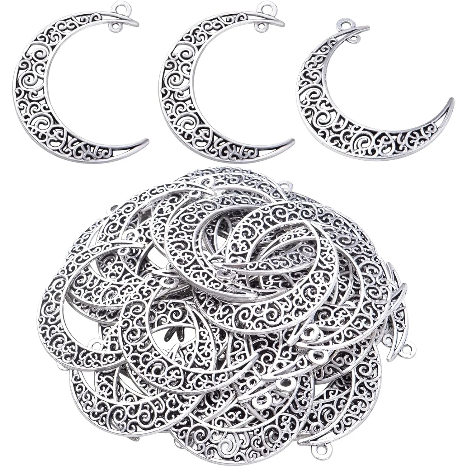 

40pcs Moon Charms Tibetan Luna Crescent Pendants Hollow Vintage Dangle Charms for DIY DIY Bracelets Necklace Jewelry Making