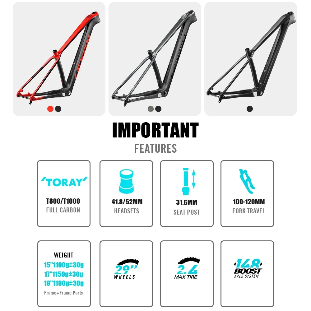 ليكسون كامل الكربون الجبلية الإطار 29er Bicicletas دراجة جبلية Hardtail T1000 29 142*12 أو 148*12 مللي متر دفعة الدراجات إطارات الدراجة #2