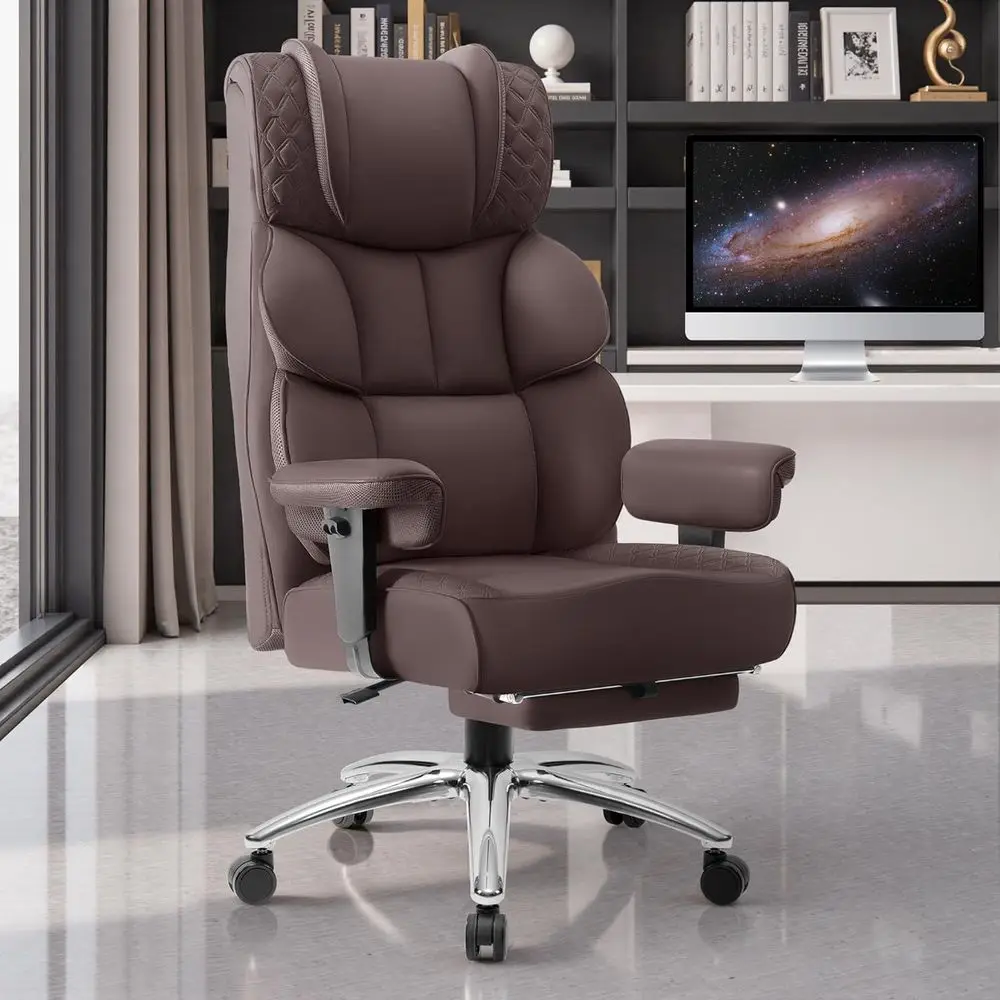 

Desk Chair, Big and Tall Leather Gaming Chair with Footrest, Wide Ergonomic Comfy Executive High-Back Reclining Computer Chairs,