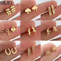 Stainless Steel Fashion Stud Earrings for Women Lightning Wings Leaves Small Earing Star Moon Piercing Cartilage Ear Studs Girls