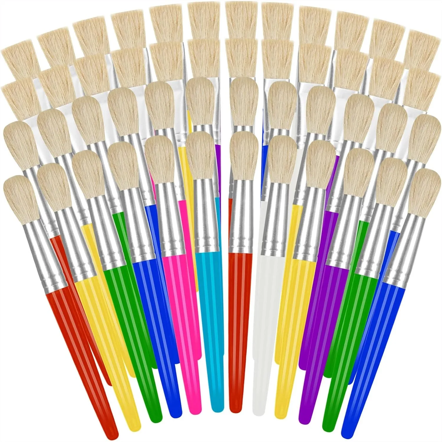 

48 Pack Kids Paint Brushes with Easy Grip Handles for Toddlers, Round and Flat Washable Paint Brushes for Acrylic Watercolor