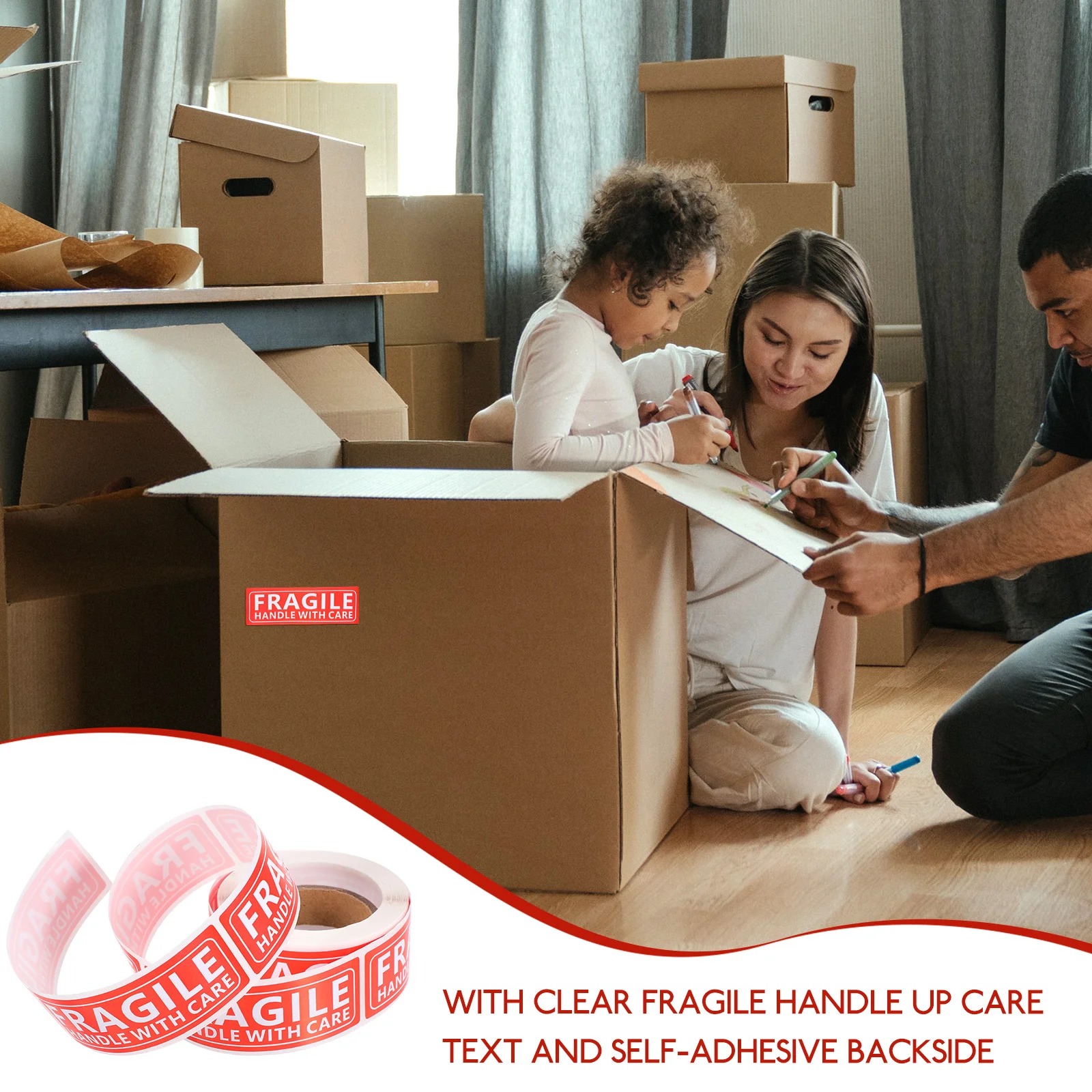 

2 Rolls Fragile Warning Stickers Adhesive Backside Sign Safe Transportation Sticker Clear Large Font Text Decal for Shipping Pac