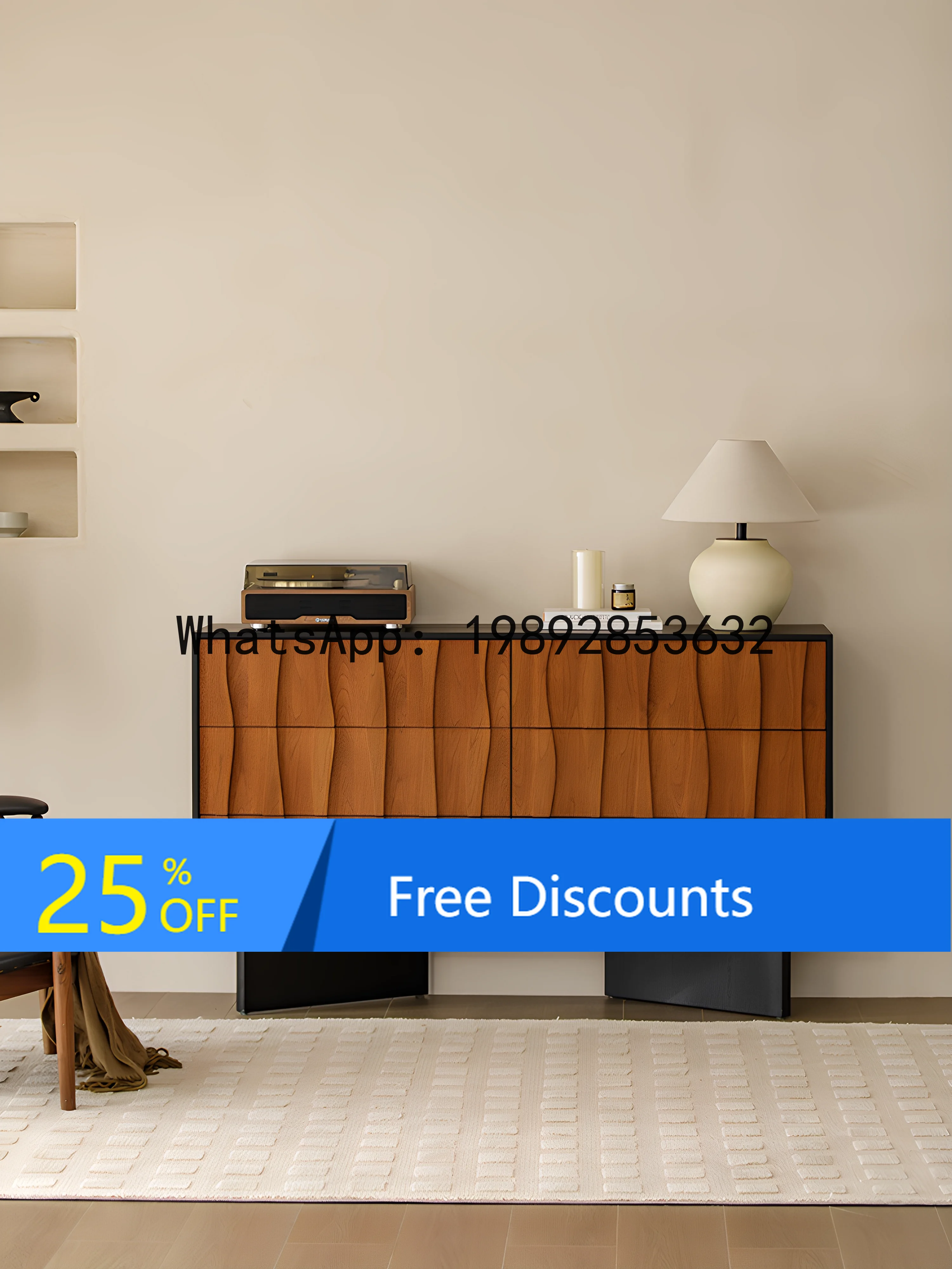 LYY Vintage Solid Wood Teak Veneer Chest of Drawers Retro Simple Living Room Storage Sideboard
