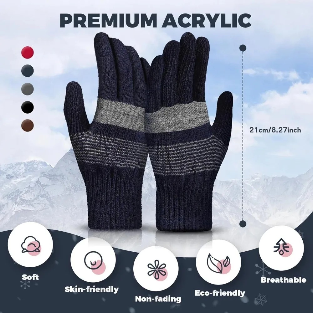 قفازات متماسكة دافئة قابلة للتمدد، أصابع كاملة، قفازات شتوية حرارية للرجال والنساء، أفكار هدايا دافئة ودافئة #2